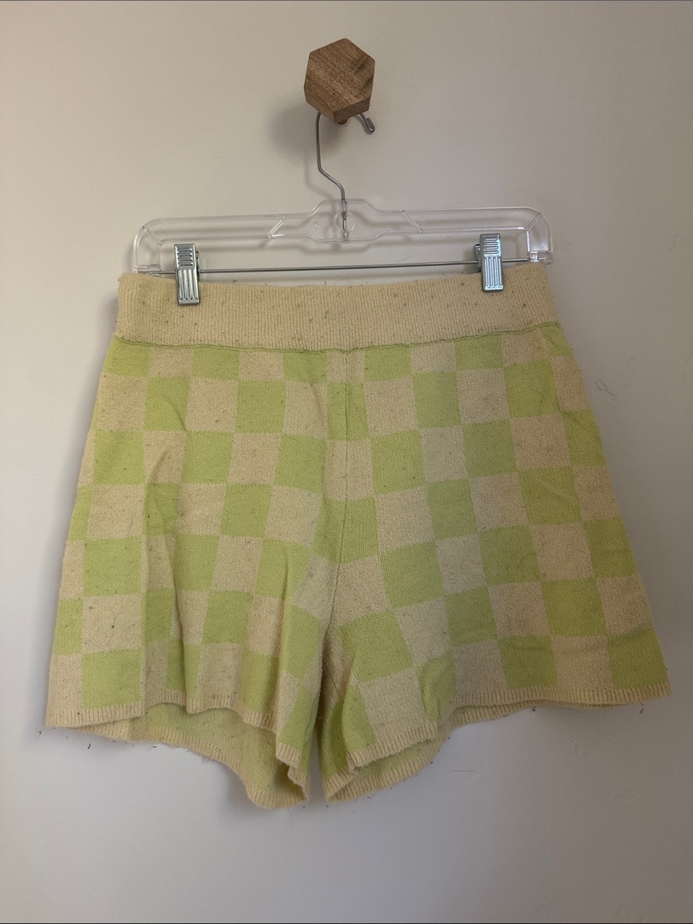 UGG Checkerboard Knit High-Waist Shorts - Cream & Light Green